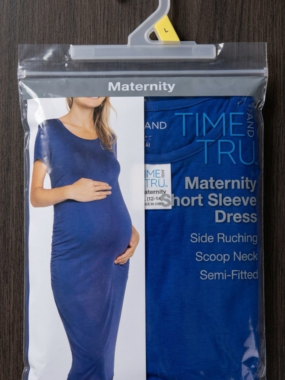 Time and Tru Maternity Short Sleeve Scoop Neck Dress - Royal Blue New Large 12-1